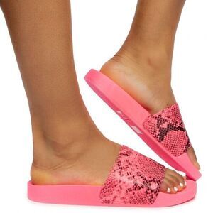 WIDE BAND SNAKE SLIDE SANDALS Neon Pink Snake Size 9